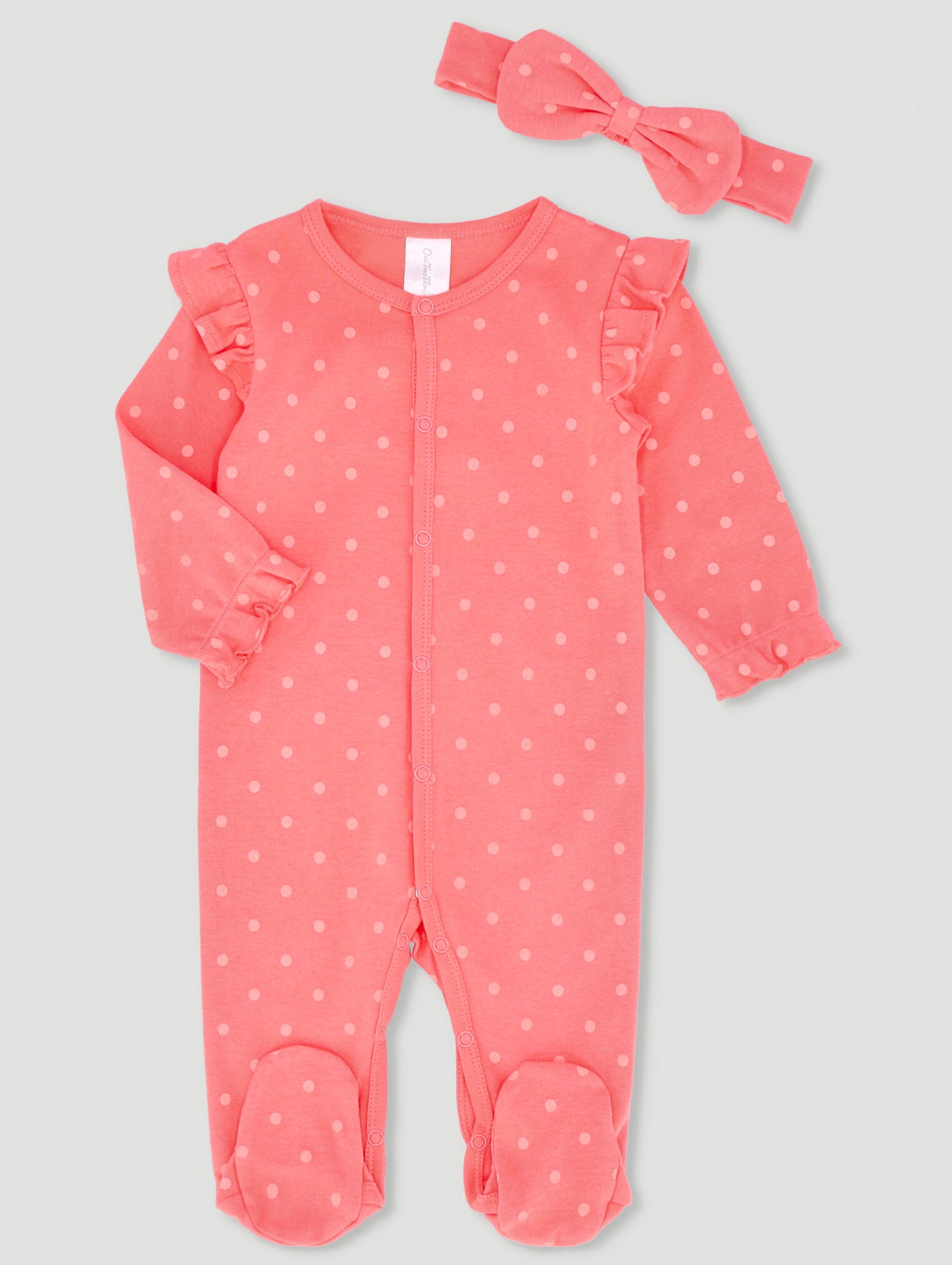 Baby Girls Long Sleeve Spot Frill Sleepsuit Pink