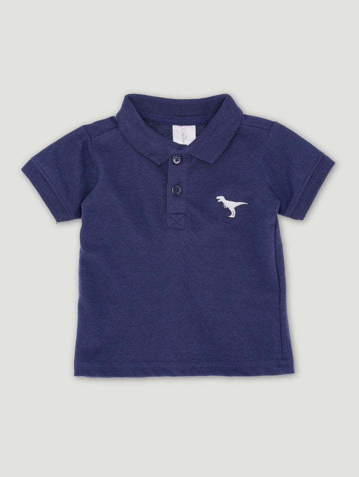 Baby Boys Dino Embossed Golfer - Navy