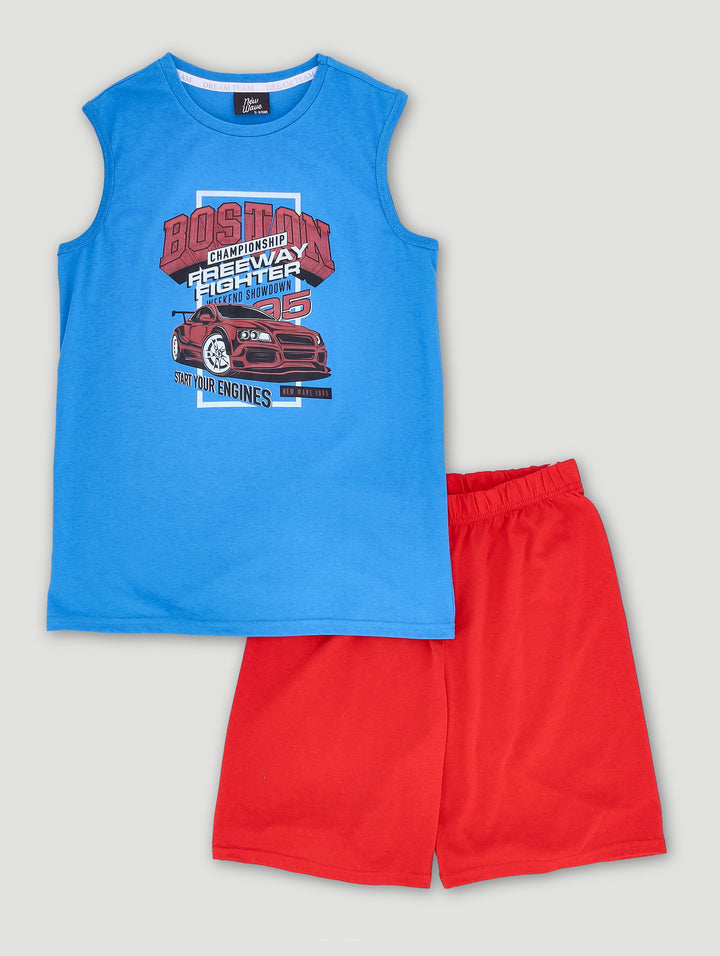 Boys Sleeveless Car Sleep Set - Red