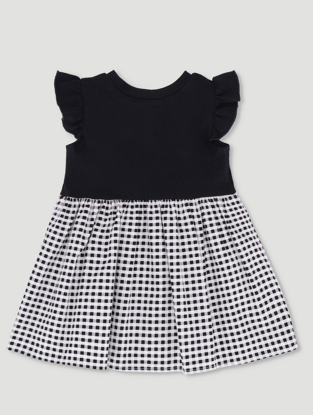 Baby Girls Check Happy Combo Dress - Black