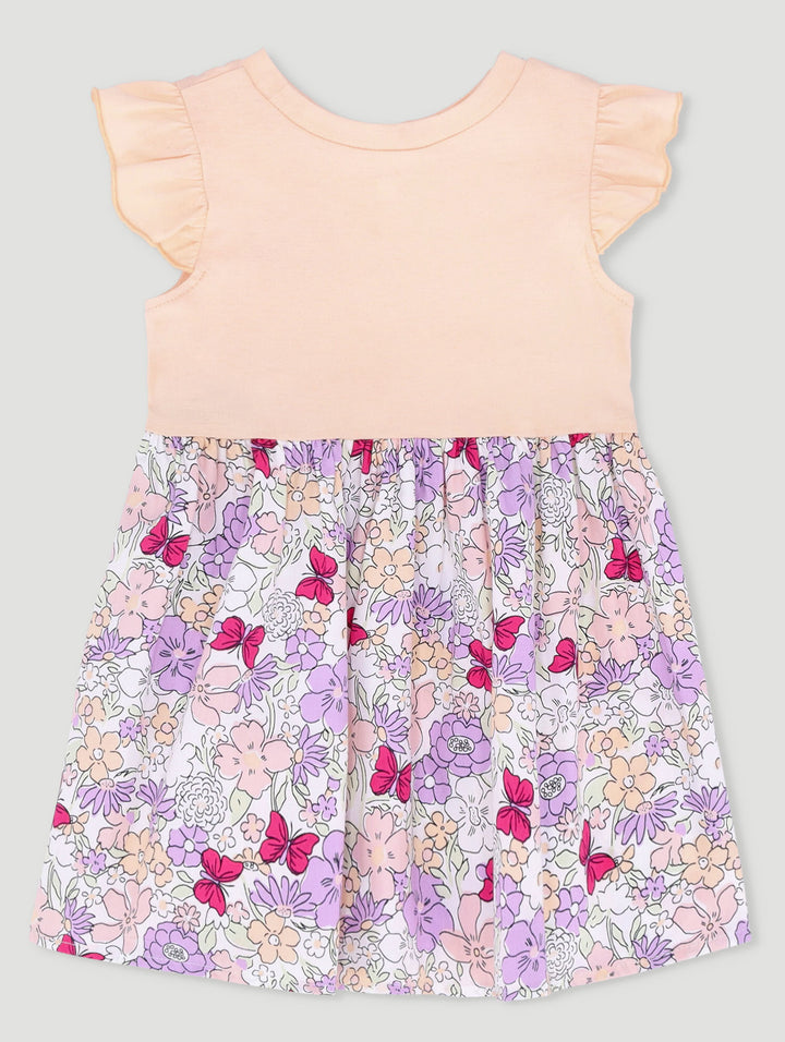 Baby Girls Floral Combo Dress - Peach