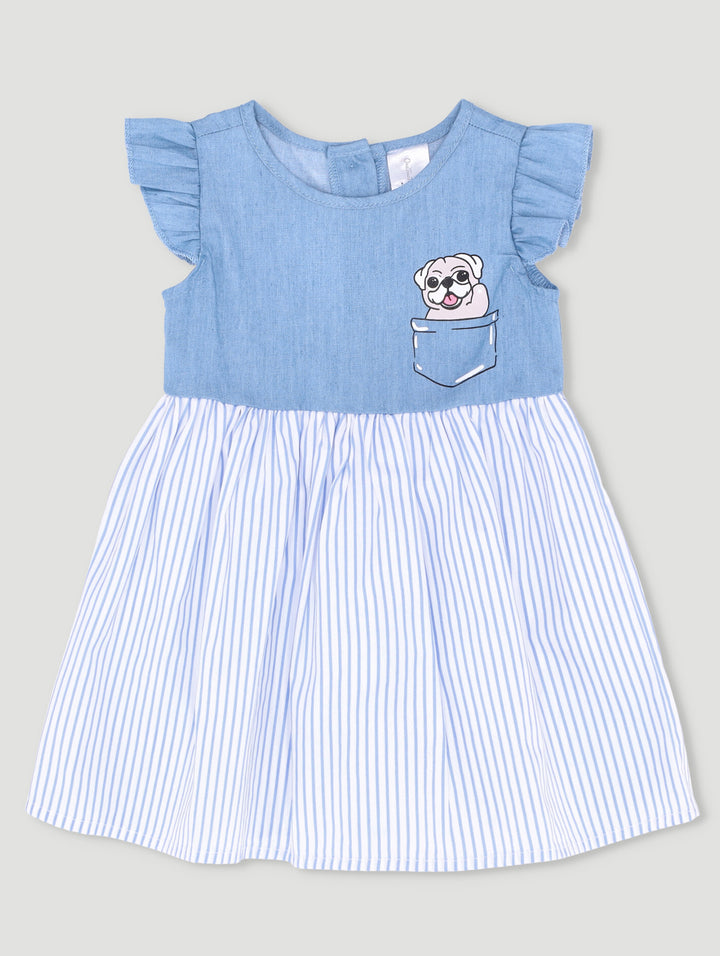 Denim Stripes Combo Dress - Blue