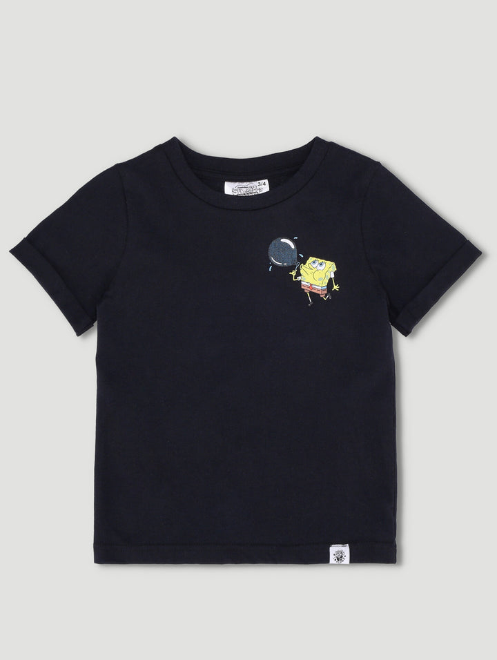 Pre-Boys Spongebob Front & Back Print Tee - Black