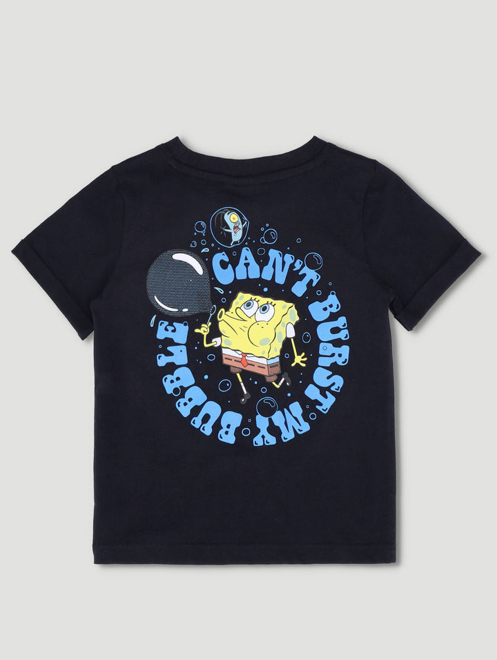 Pre-Boys Spongebob Front & Back Print Tee - Black