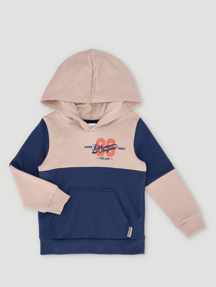 Pre-Boys Fleece Colorblock Hoody- Navy/Stone