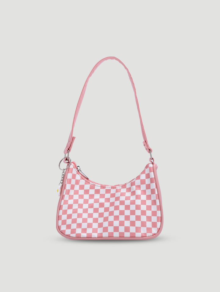 Pre-Girls Check Flower Pu Shoulder Bag - Pink