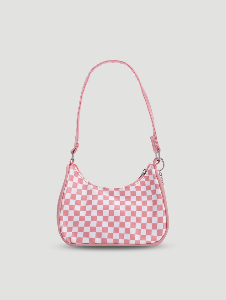 Pre-Girls Check Flower Pu Shoulder Bag - Pink