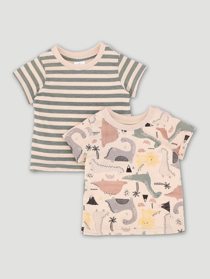 Baby Boys 2 Pack Dino & Stripe Tees