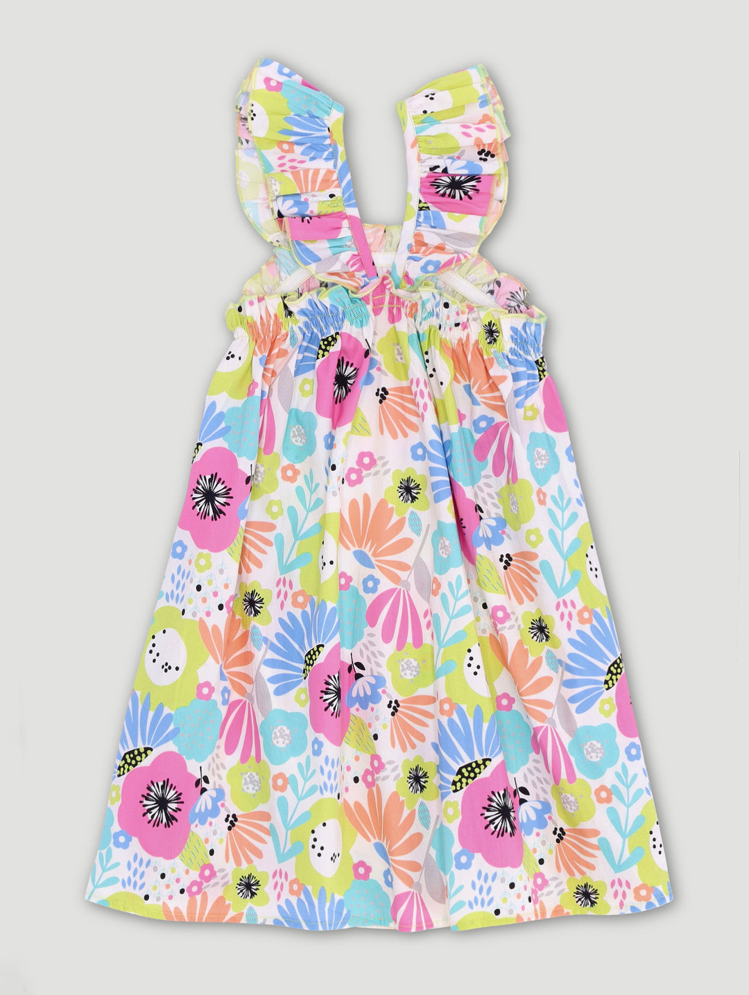 Pre-Girls Bright Floral Poplin Dress - White