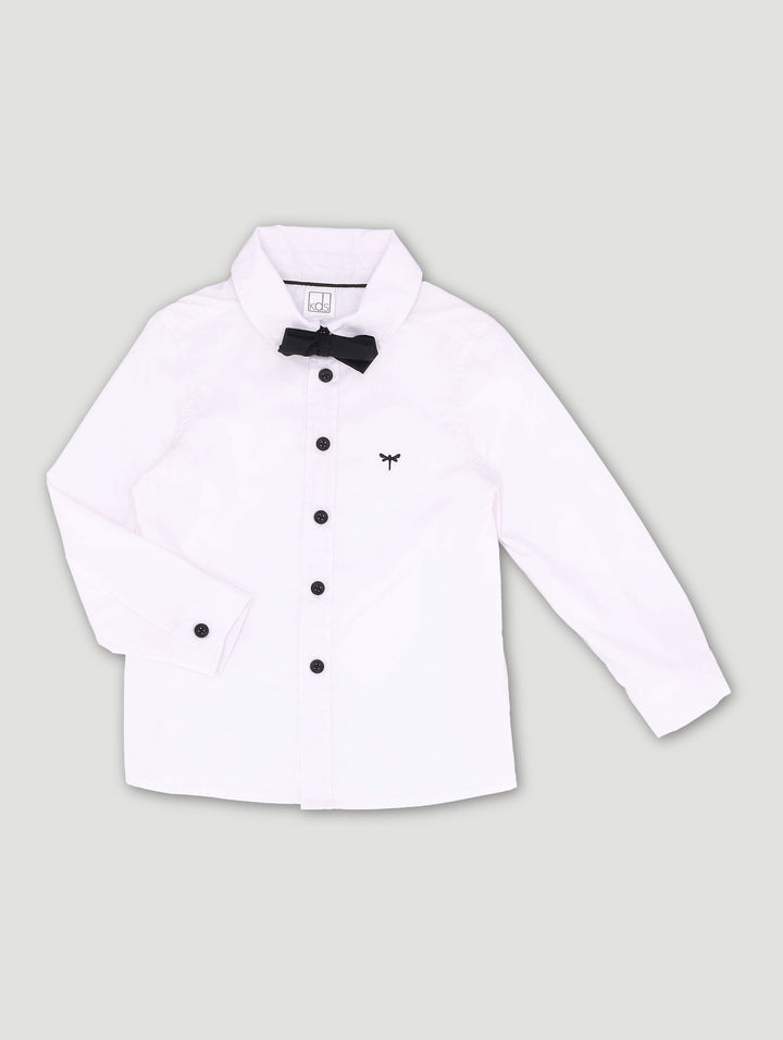 Pre-Boys Long Sleeve Bow Tie Shirt - White