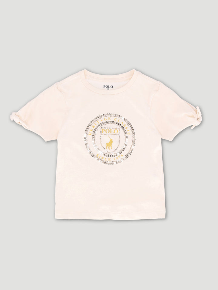 Girls Claire Sequin Tee - Cream