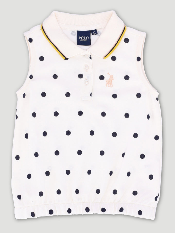 Pre-Girl Sellie Polka Dot Sleeveless Golfer - Off White