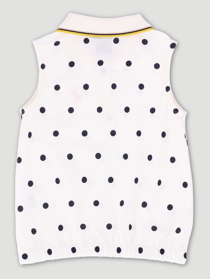 Pre-Girl Sellie Polka Dot Sleeveless Golfer - Off White