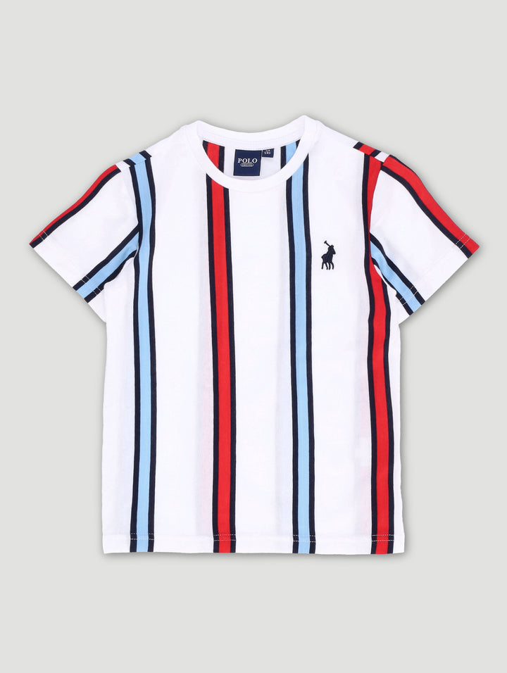 Pre-Boys Blake Striped Tee - White