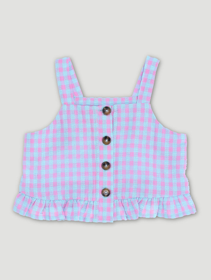 Pre-Girls Blouse Check Top - Pink/Blue