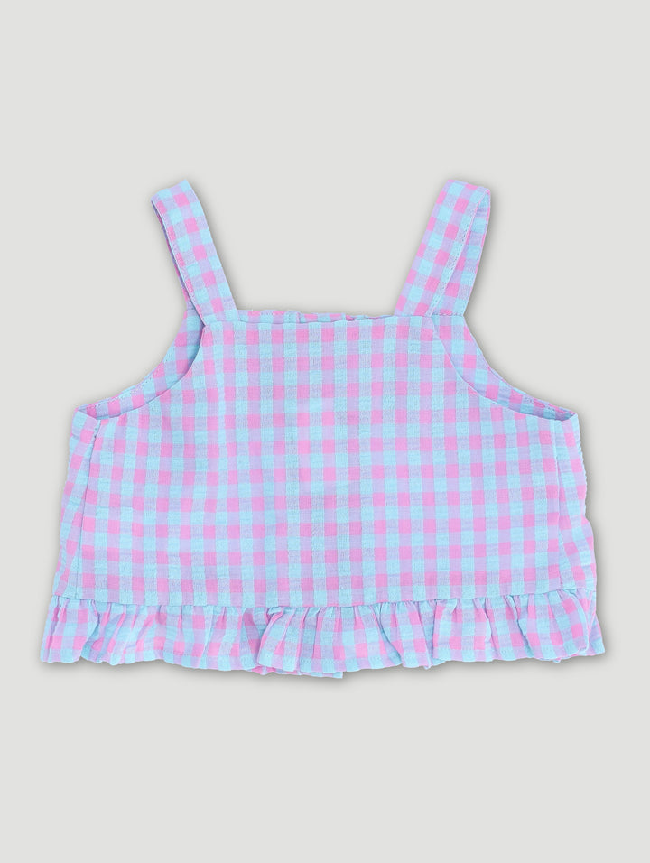 Pre-Girls Blouse Check Top - Pink/Blue