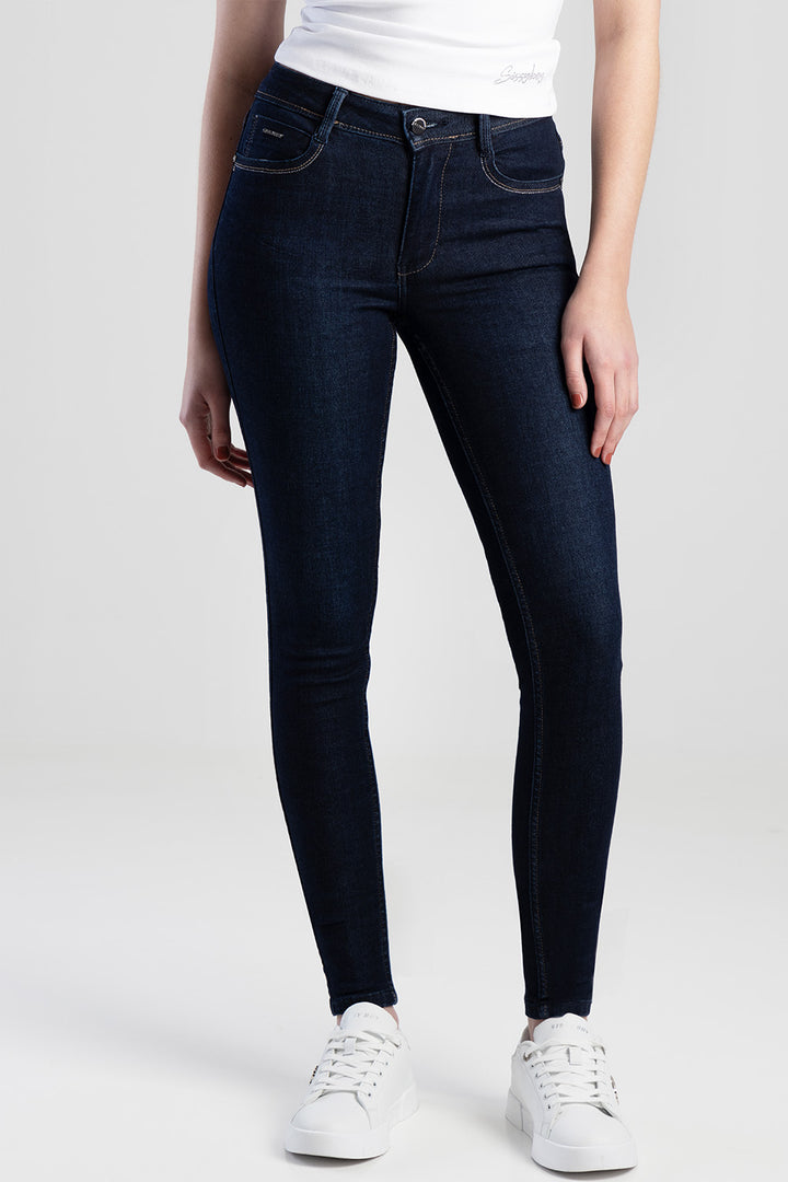 Axel Skinny Denim Jean With Back Pocket Embroidery - Dark Blue