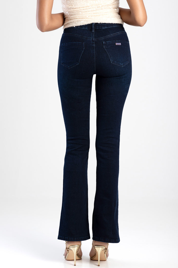 High Waist Bootleg Denim Jean - Blue/Black