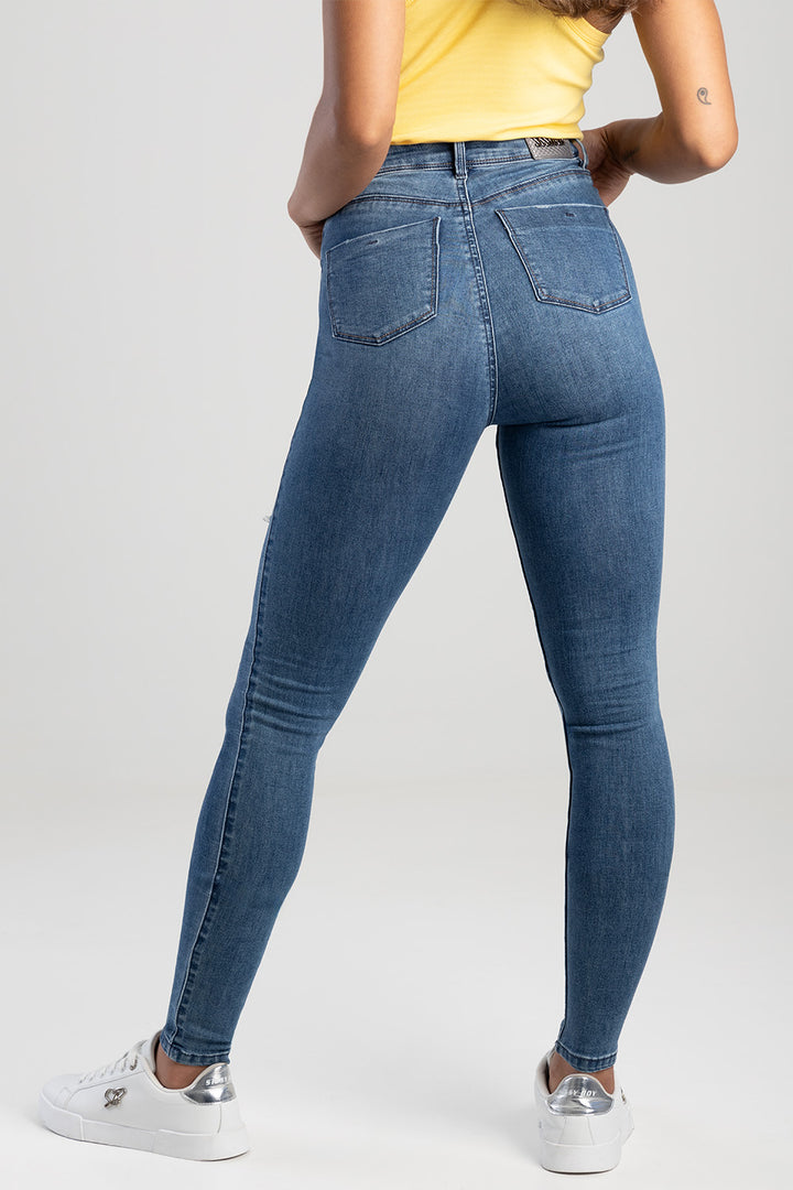 Ryder High Waist Sexy Curvy Fit Jean With Rips - Mid Blue