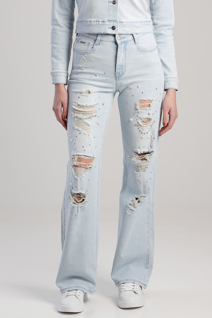 High Waist Wide Leg Jeans - Light Blue