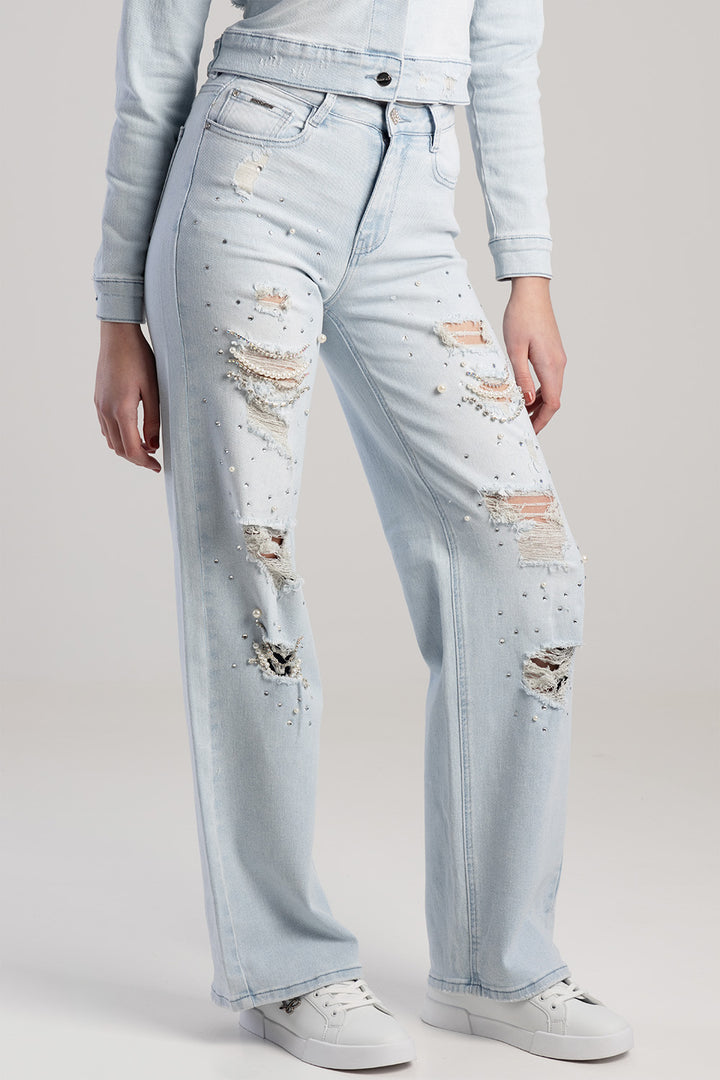 High Waist Wide Leg Jeans - Light Blue