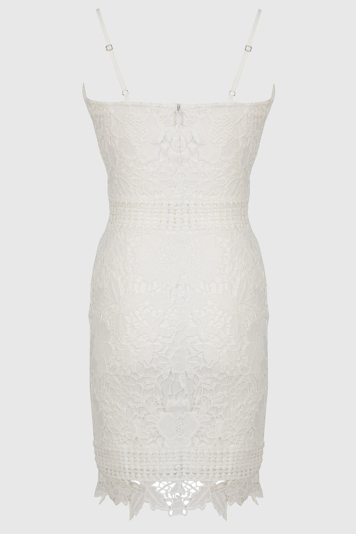 Crochet Lace Strappy Dress - White