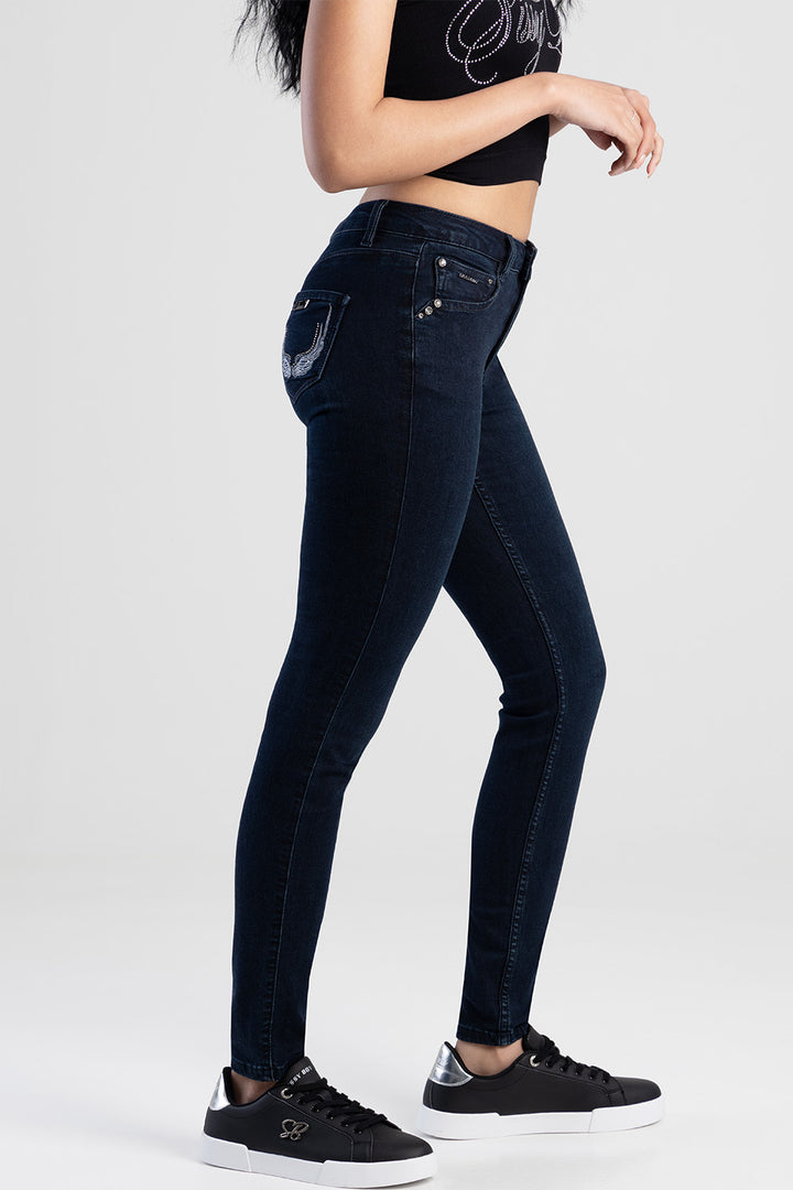 Mid Waist Skinny With A Curved Hem Jeans - Blue/Black