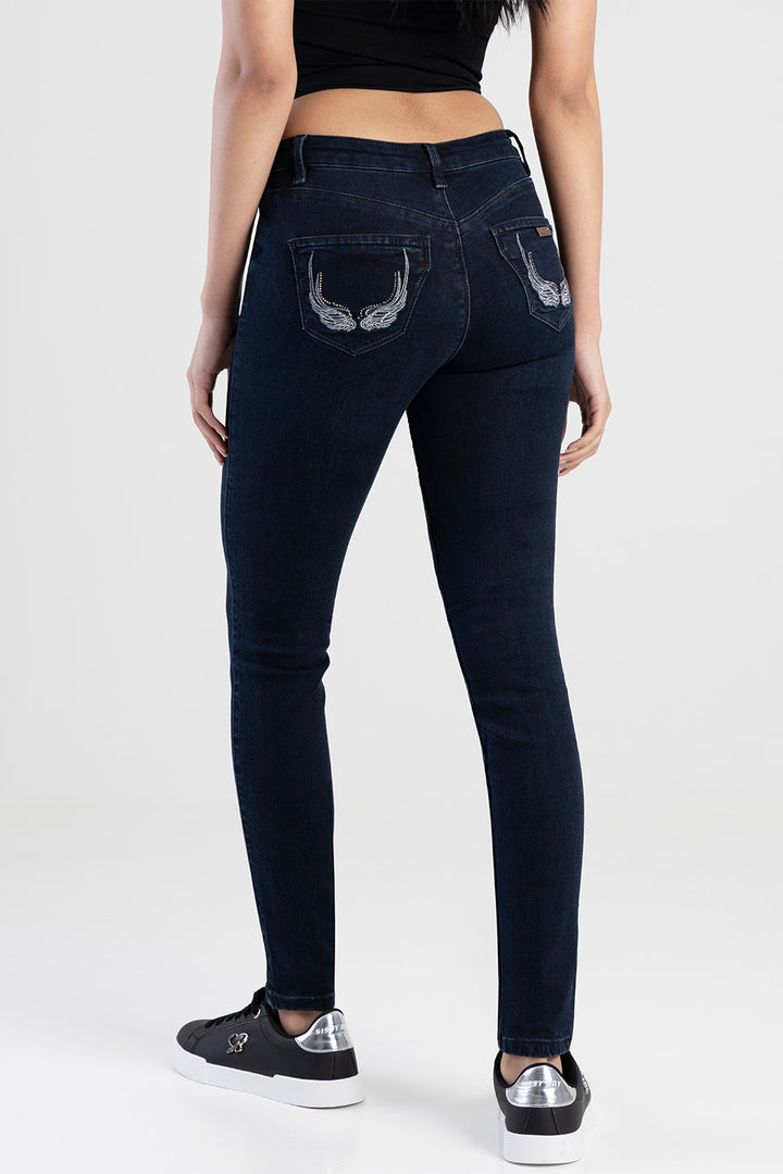 Mid Waist Skinny With A Curved Hem Jeans - Blue/Black