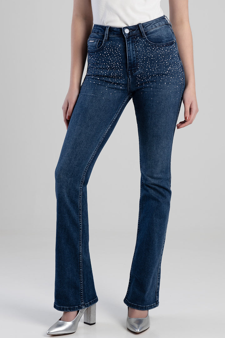 High Waist Bootleg Jeans - Mid Blue