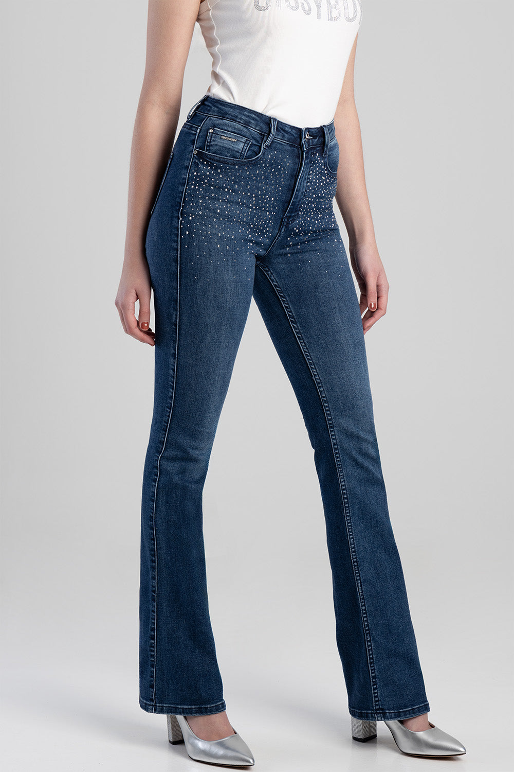 High Waist Bootleg Jeans - Mid Blue