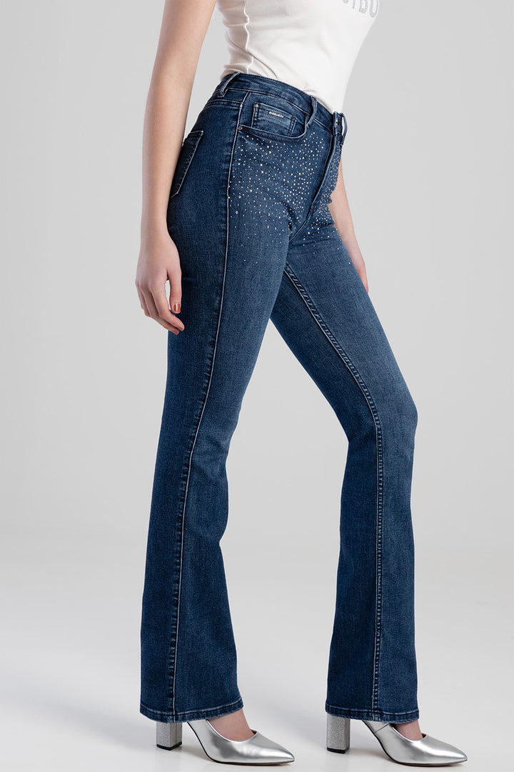 High Waist Bootleg Jeans - Mid Blue