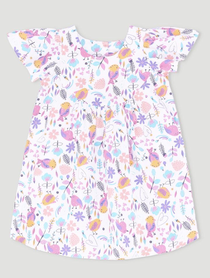 Pre-Girls Bird Print Dress - White