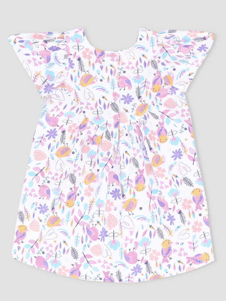 Pre-Girls Bird Print Dress - White