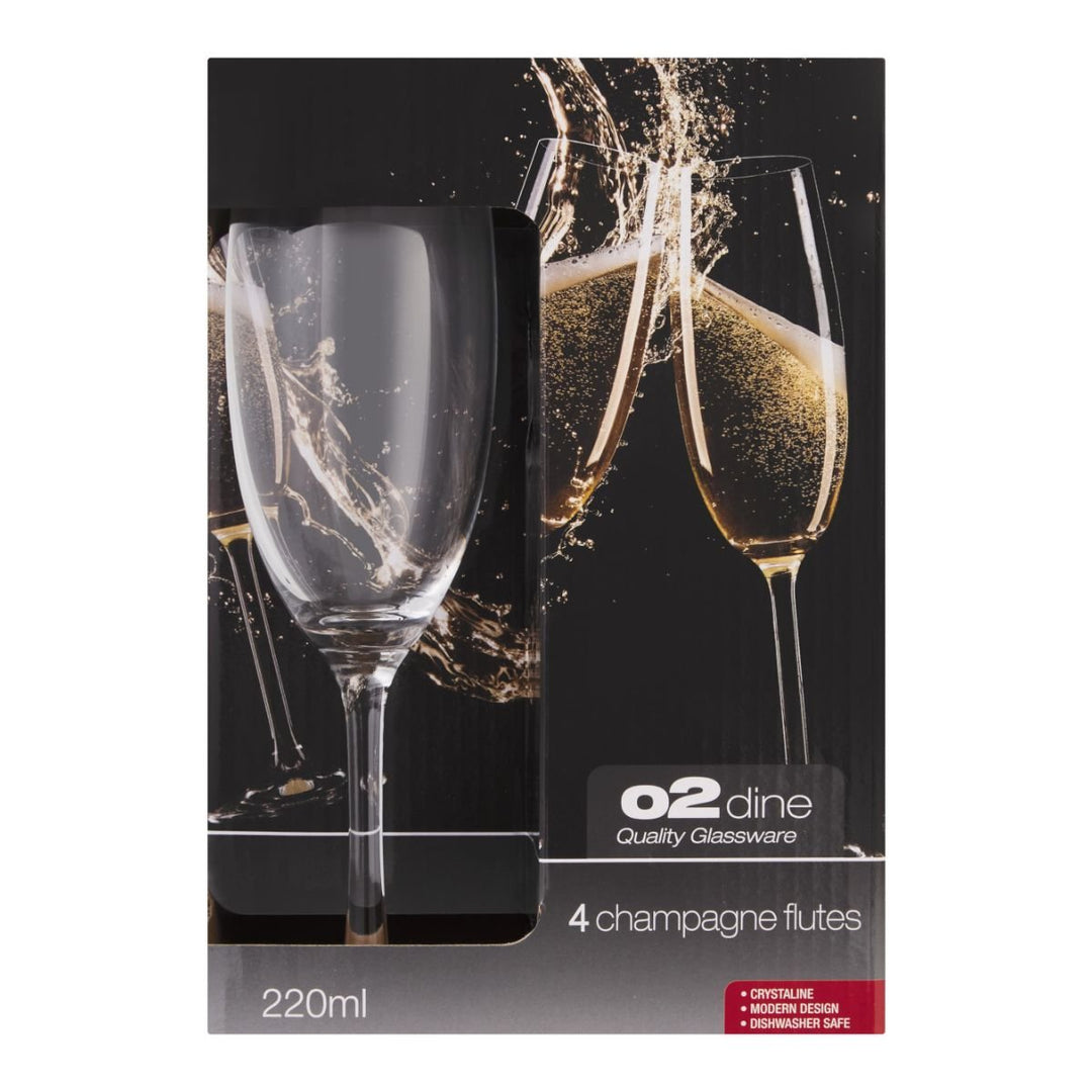 O2 Dine Champagne Flute Glasses 4 X 220ml