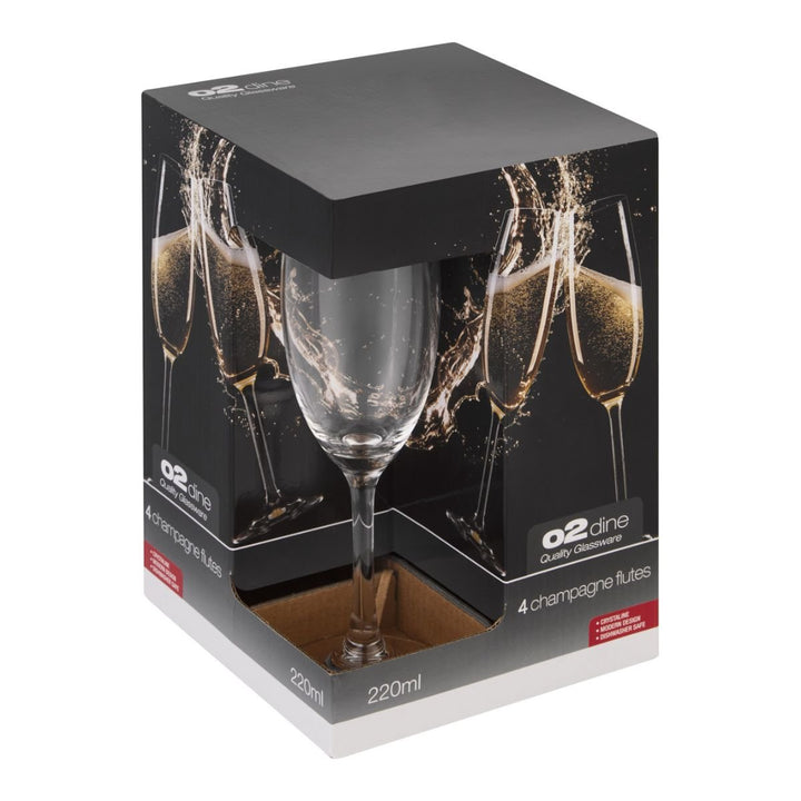 O2 Dine Champagne Flute Glasses 4 X 220ml