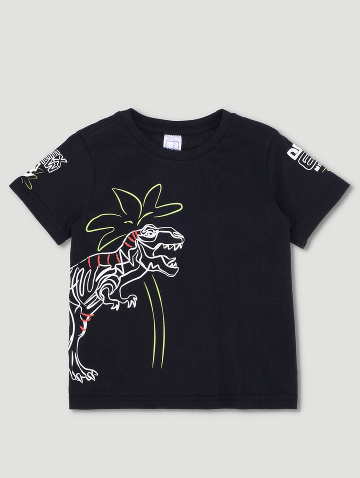 Pre-Boys Dino Front & Back Sleeve Print Tee - Black