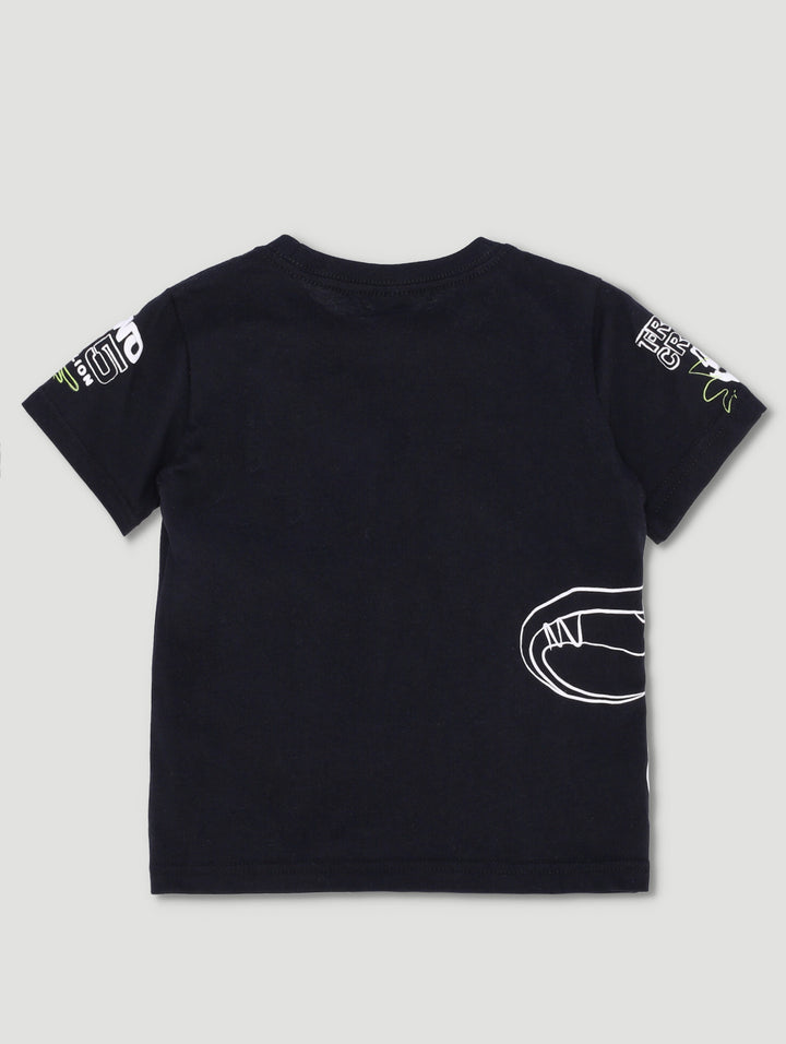 Pre-Boys Dino Front & Back Sleeve Print Tee - Black