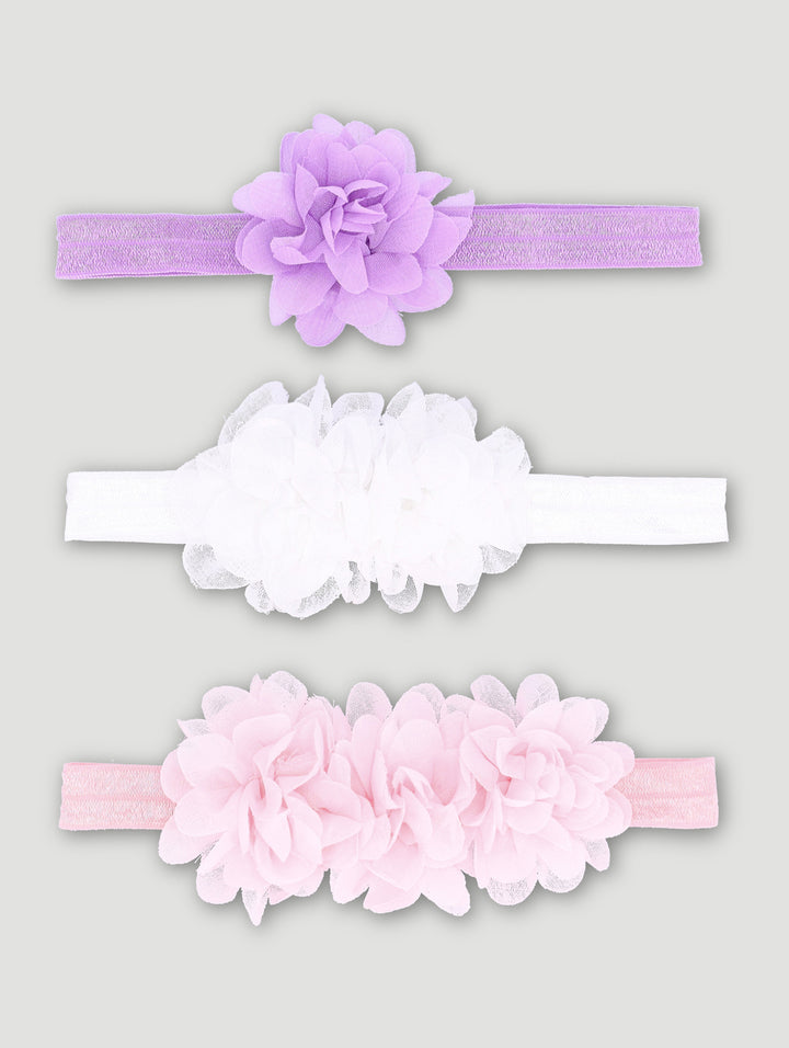 Baby Girls 3 Pack Flower Headband - White/Pink/Purple