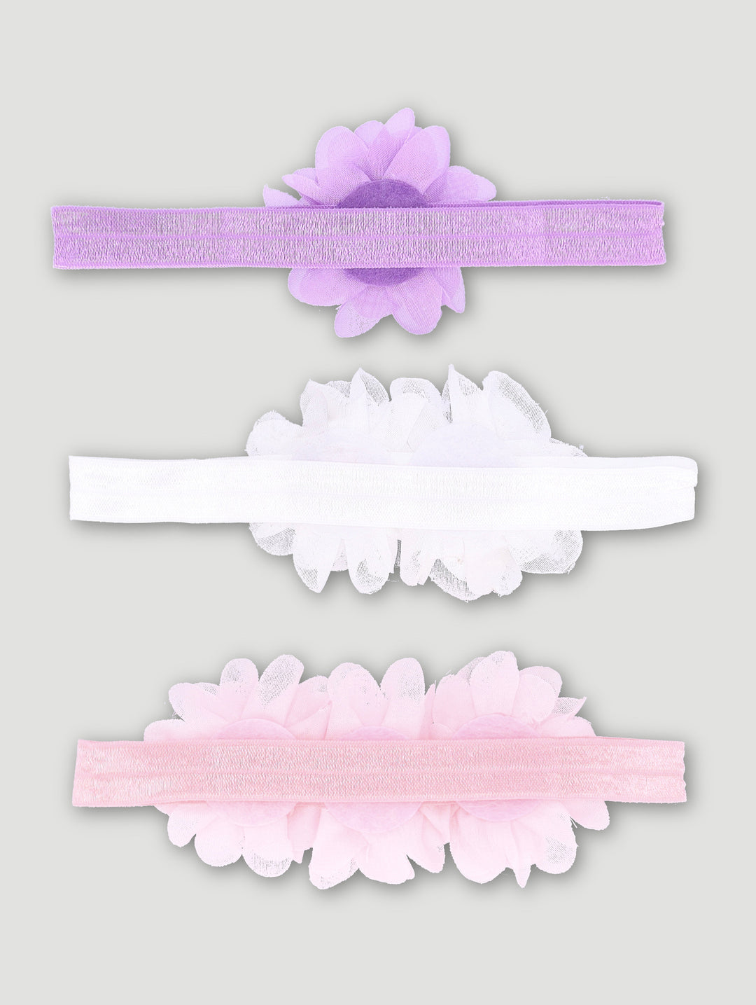 Baby Girls 3 Pack Flower Headband - White/Pink/Purple