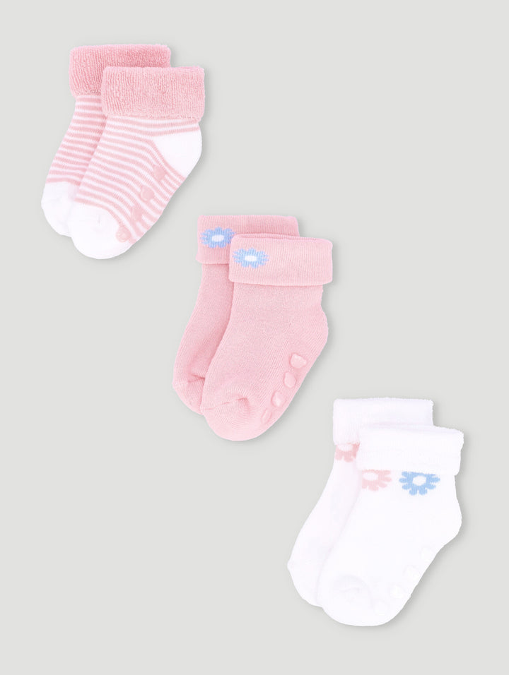 Baby Girls 3 Pack Daisy Towelling Socks - Pink