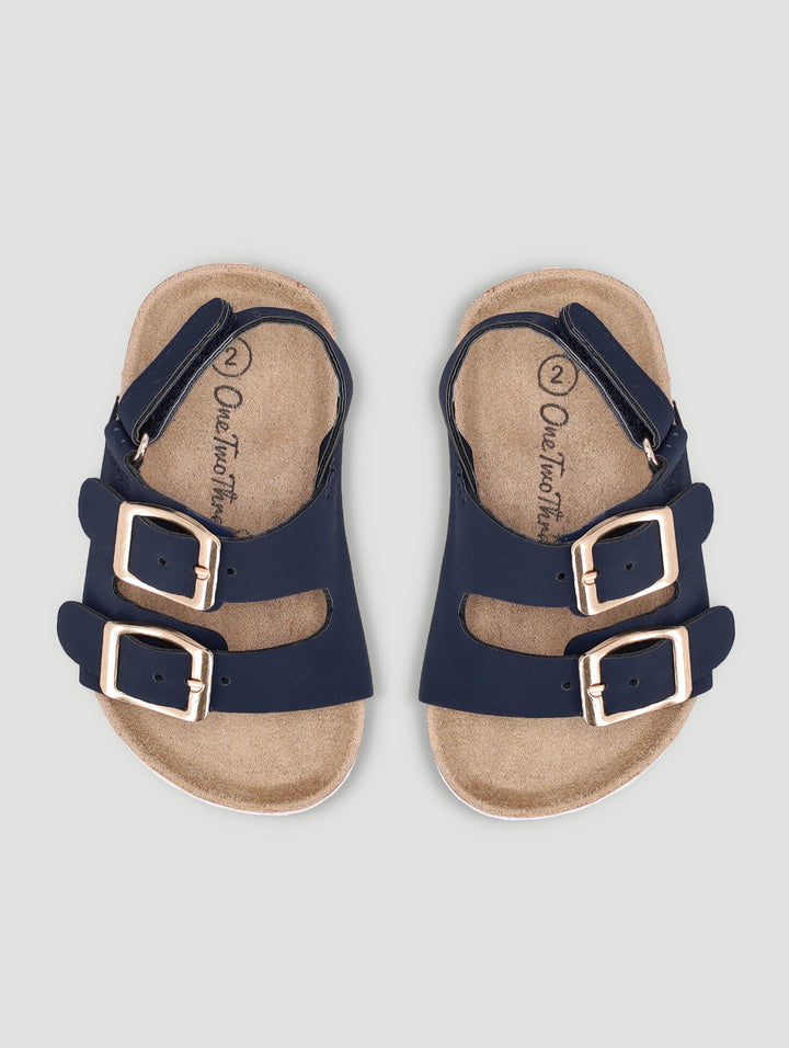 Baby Boys Matte Suede Double Buckle Sandal - Navy