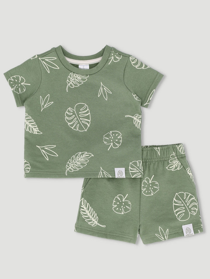 Baby Boys Short Leafy Set - Olive