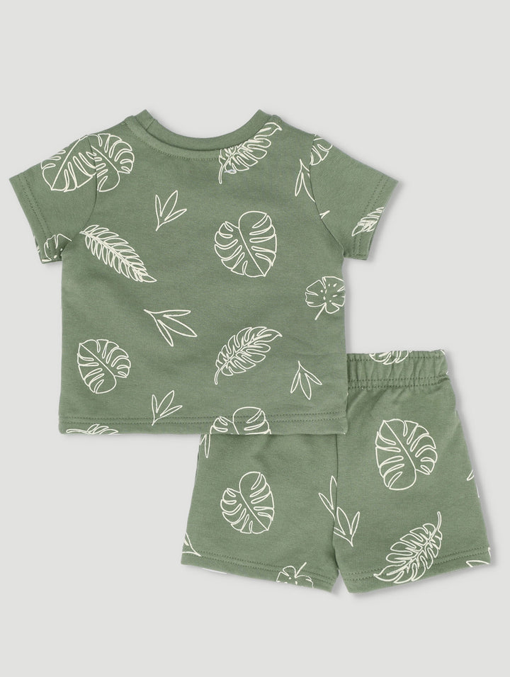 Baby Boys Short Leafy Set - Olive