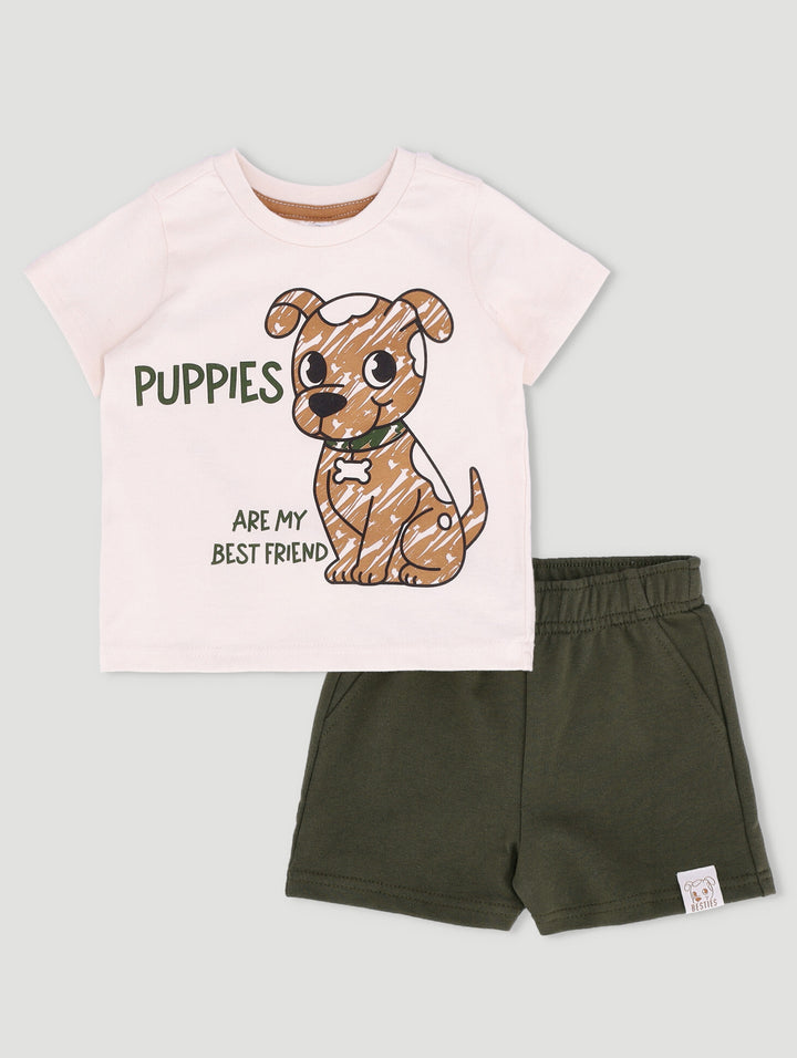 Baby Boys Puppies Are My Bestfriend Fashion Set - Olive