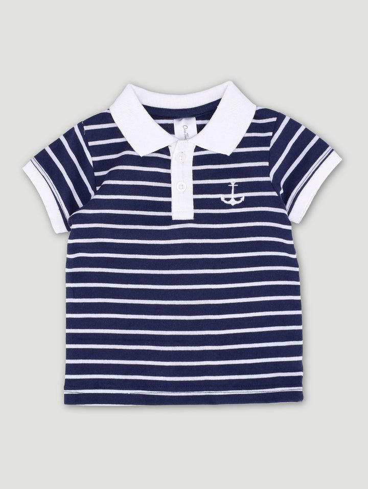 Baby Boys Stripe Golfer - White/Navy