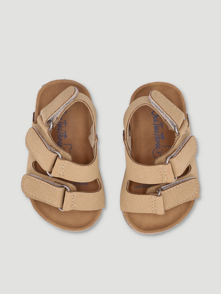 Baby Boys Matt Suede Double Velcro Buckle Sandal - Beige