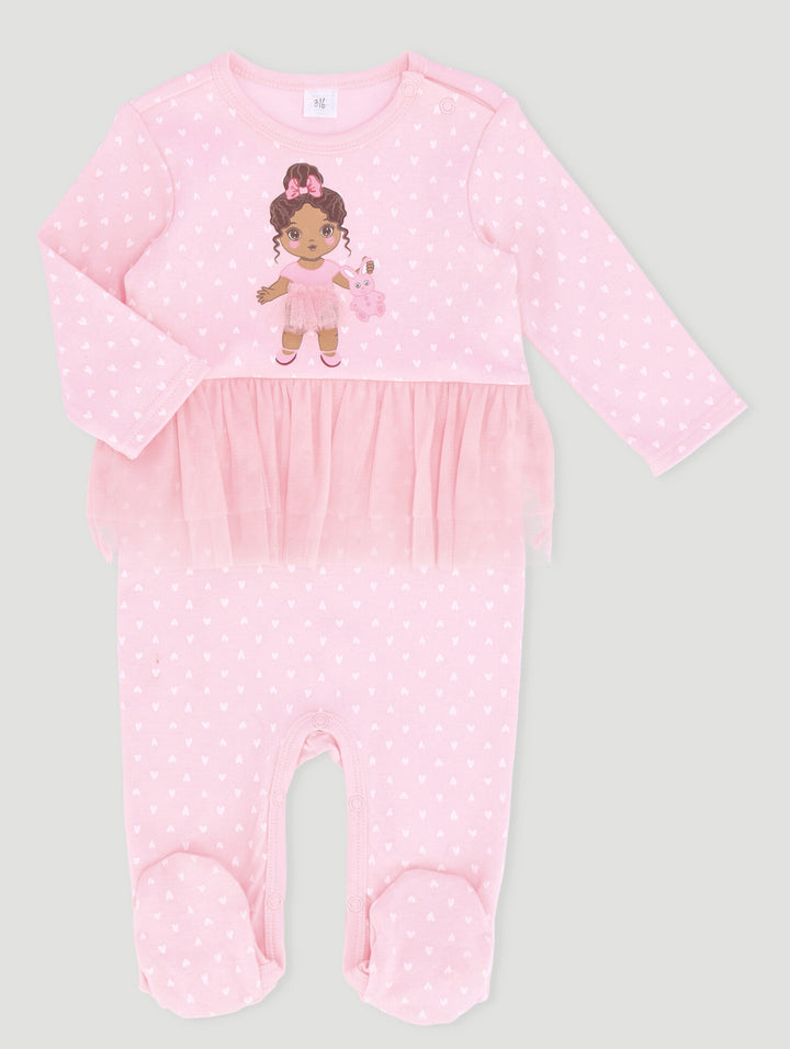 Baby Girls Heart Tulle Sleepsuit - Pink