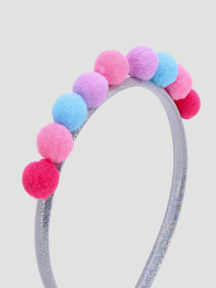 Pre-Girls Pom Pom Alice Band - Silver