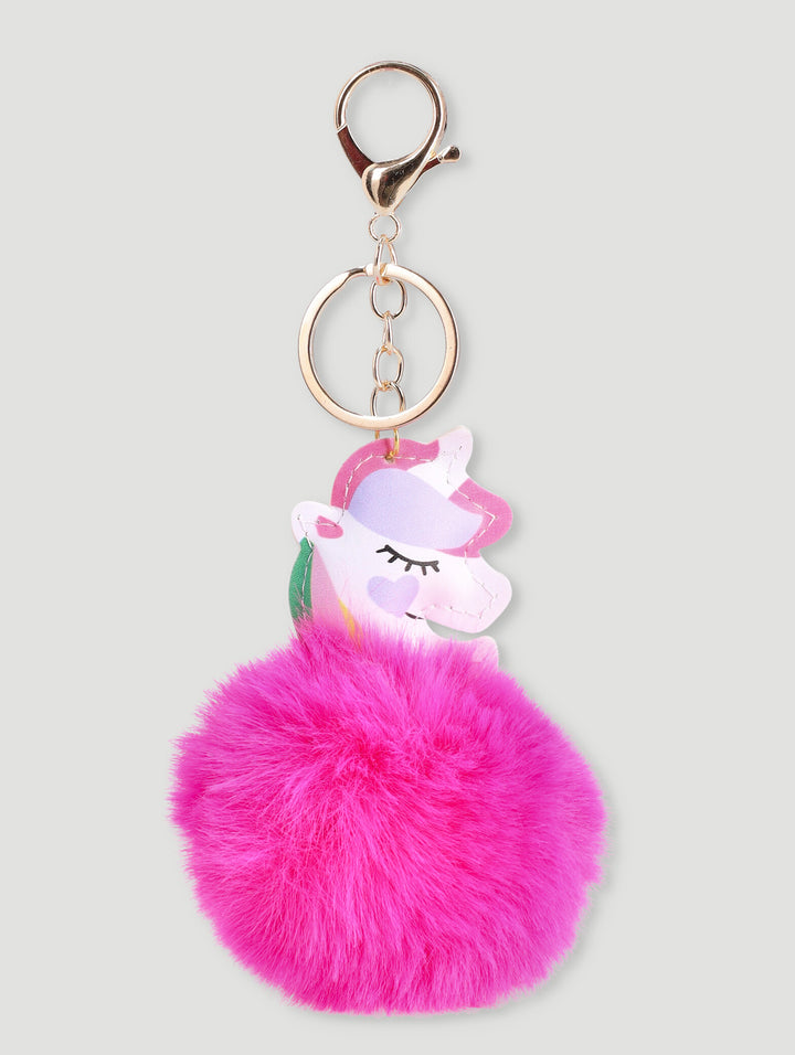 Pre-Girls Unicorn Pom Pom Key Ring - Dark Pink