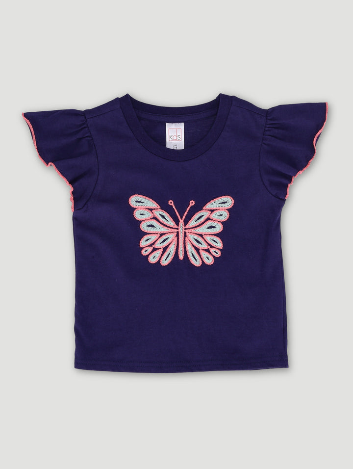 Pre-Girls Butterfly Sequin Tee - Navy